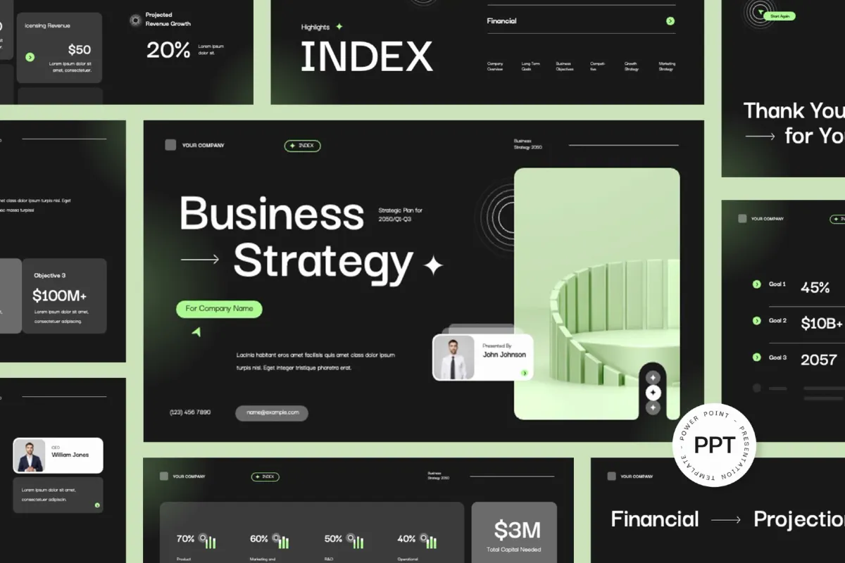 Black&Green Business Strategy Powerpoint Template