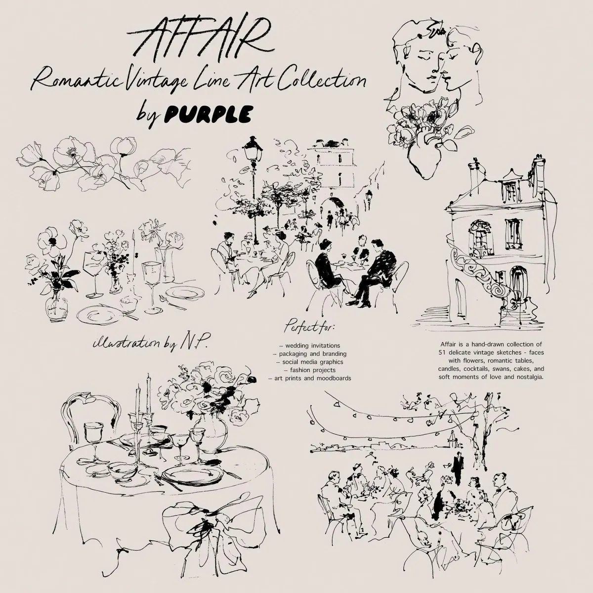 Affair: Romantic Vintage Line Art