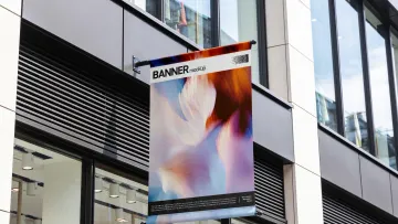 Vertical Banner Mockup on Building Facade