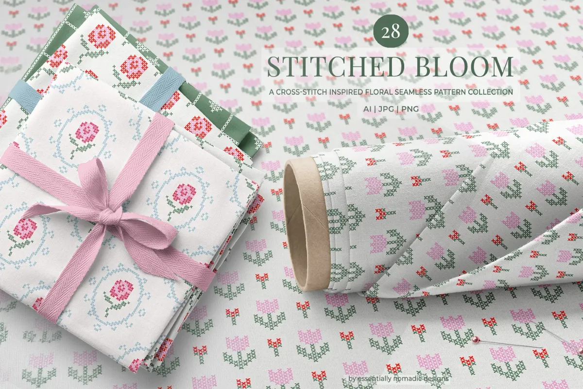 Stitched Floral Seamless Pattern Collection