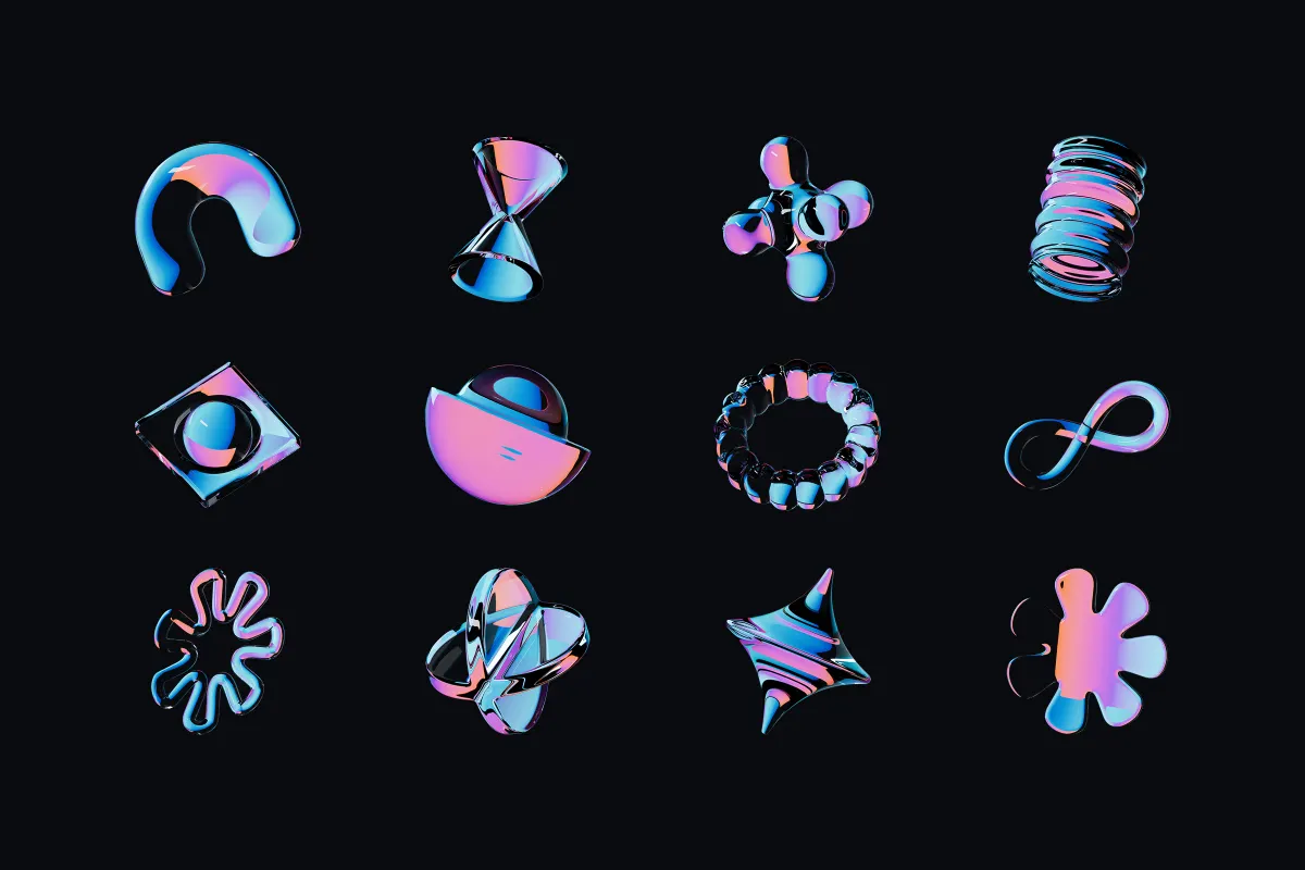Prismatic Glass — 36 Abstract 3D PNG Elements
