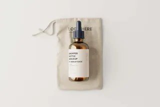 Dropper Bottle & Burlap Sack Mockup