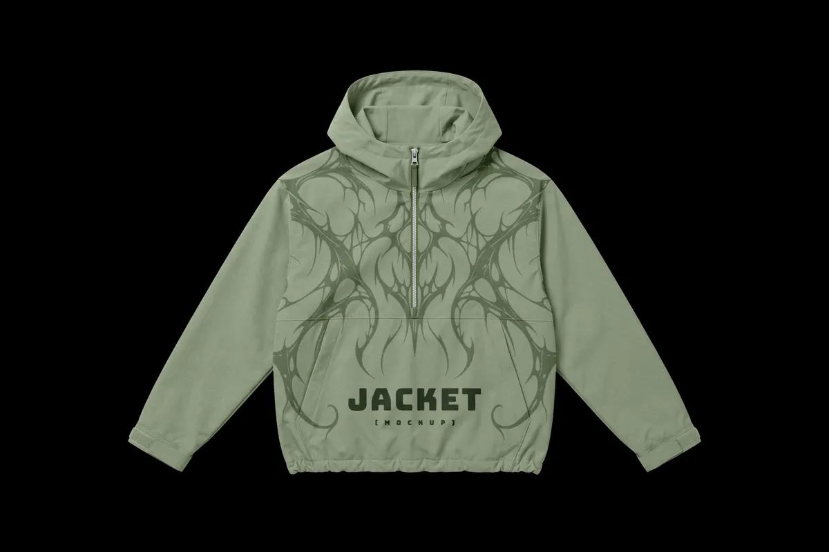 Hooded Half-Zip Jacket Mockup