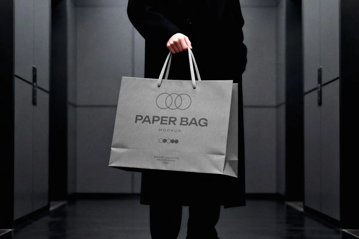 Paper Bag Mockup in Elevator