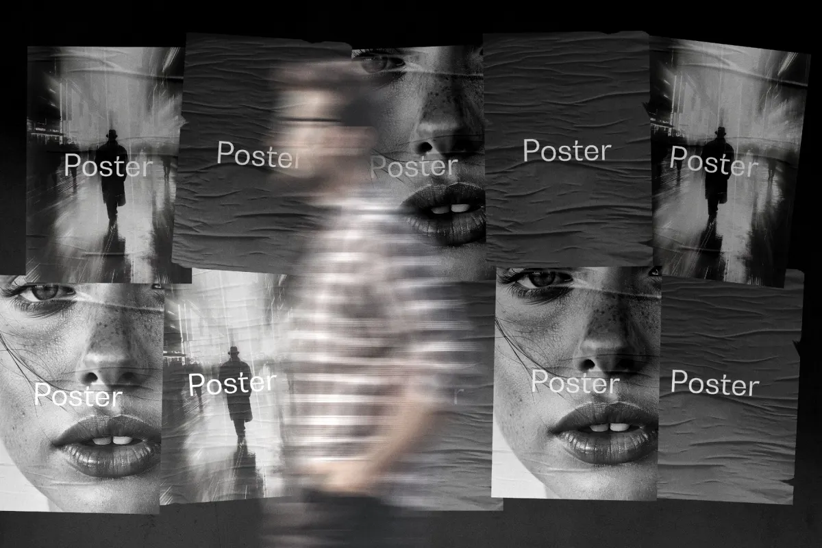 Glued Posters Mockup with Noir Shadows