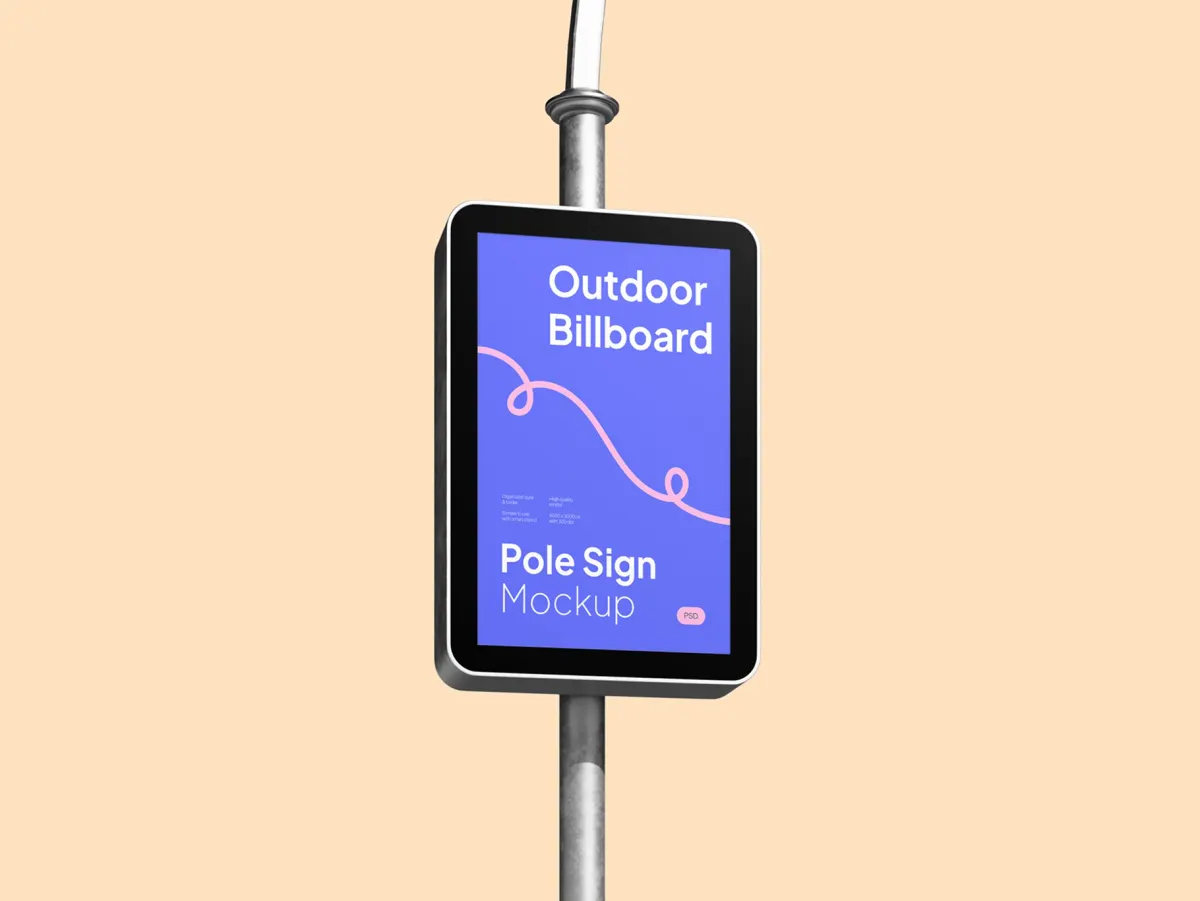 Outdoor Billboard Pole Sign Mockup Center