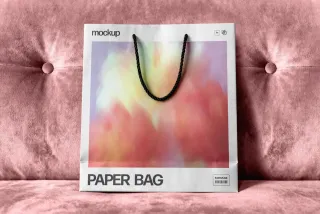 Paper Bag Mockup on Upholstered Seat