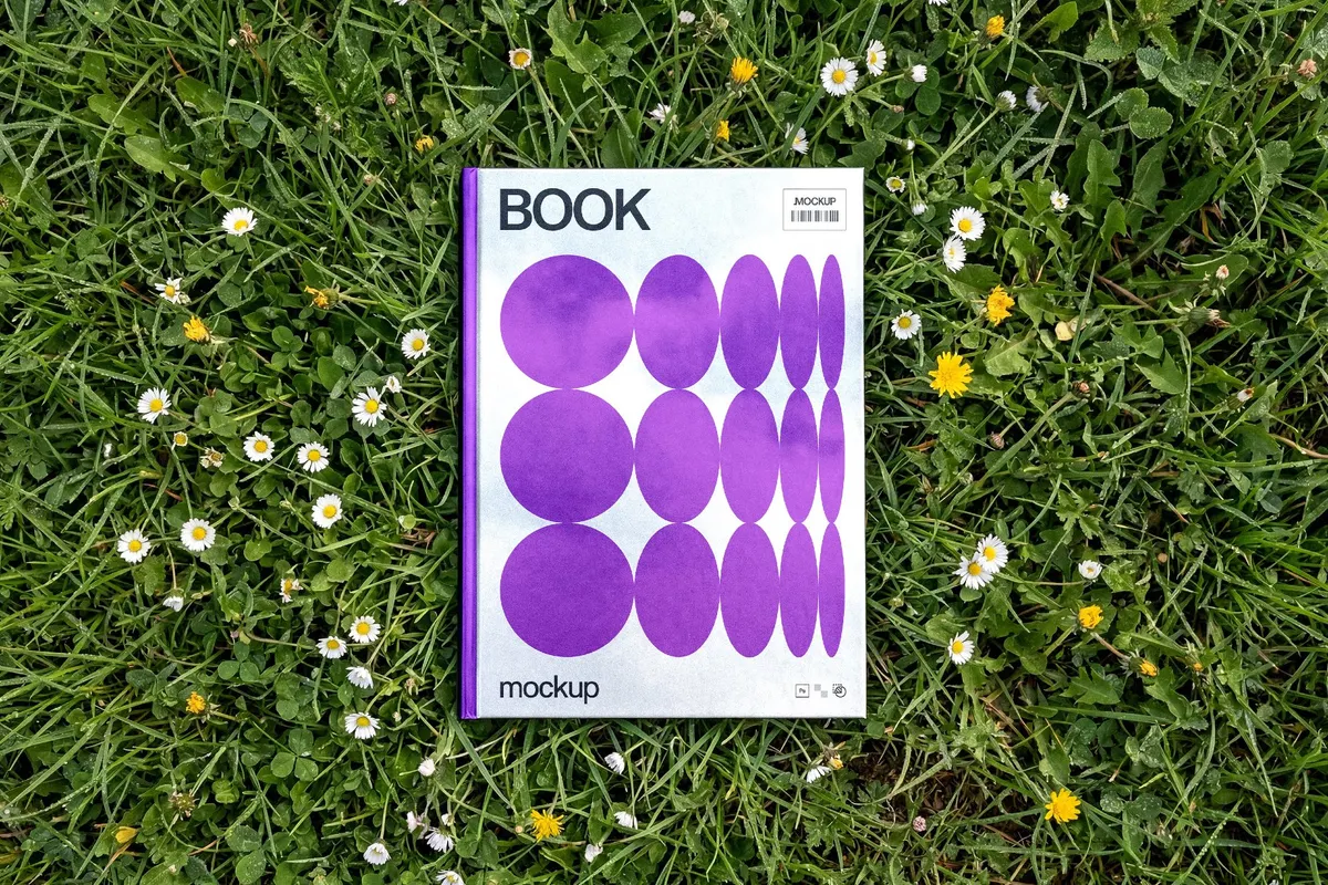 Top View Book Mockup on Grass