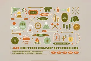 40 Retro Camp Stickers