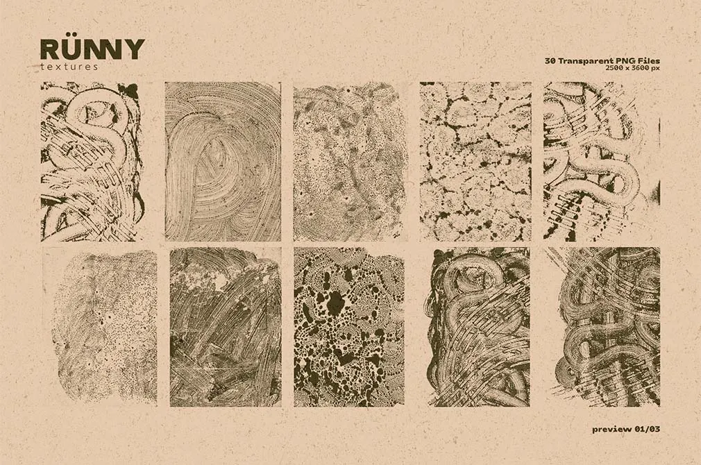 RUNNY — 30 Transparent PNG Textures