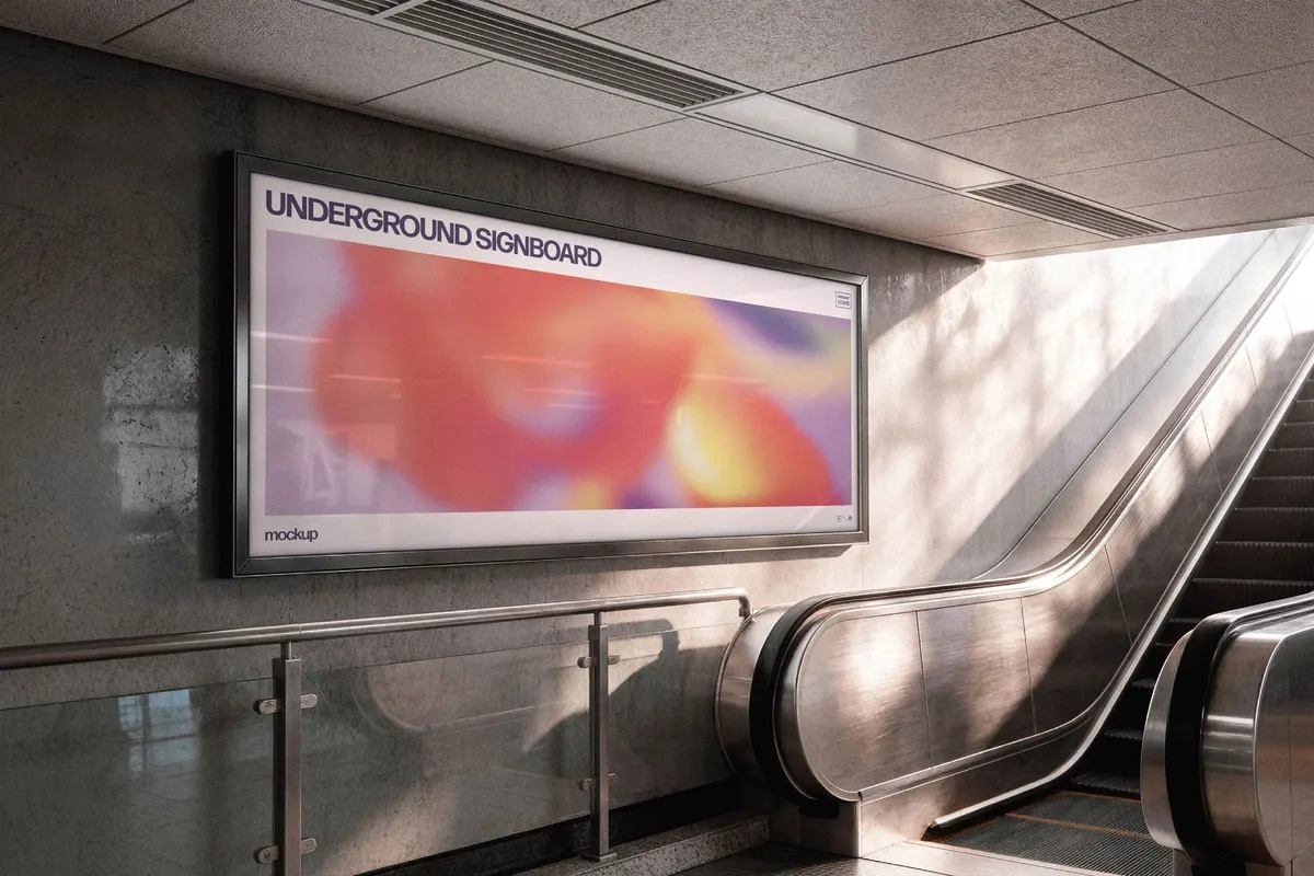 Wide Escalator Signboard Mockup
