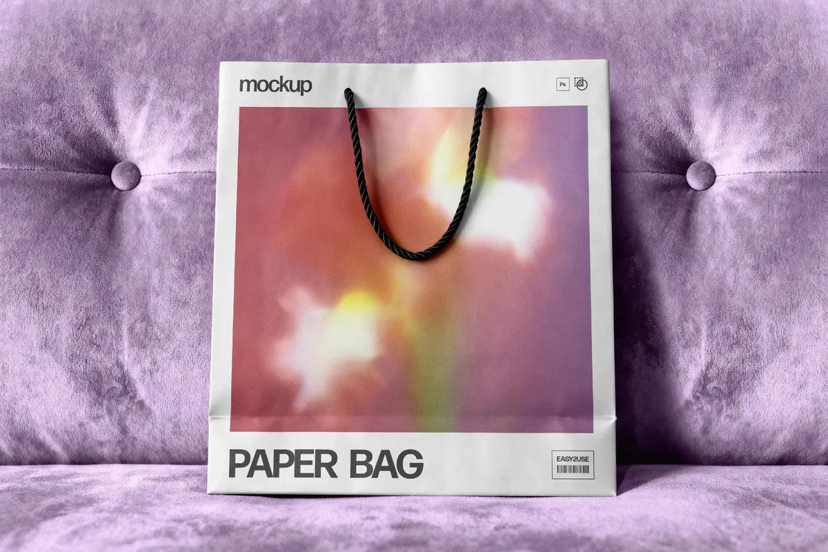 Paper Bag Mockup on Upholstered Seat