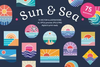 Sun & Sea Simple Illustrations