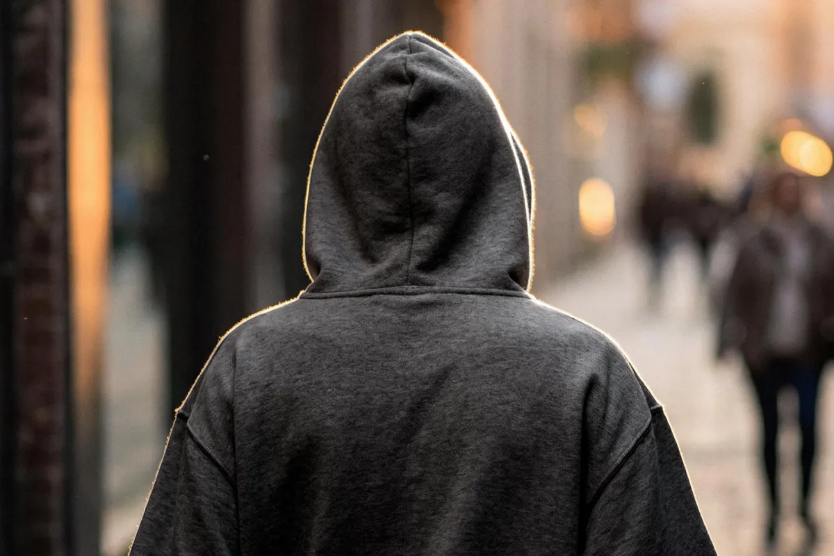 Back Print Hoodie Mockup in City Scene