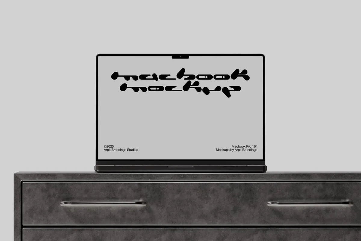 Macbook Mockup on Metal Cabinet