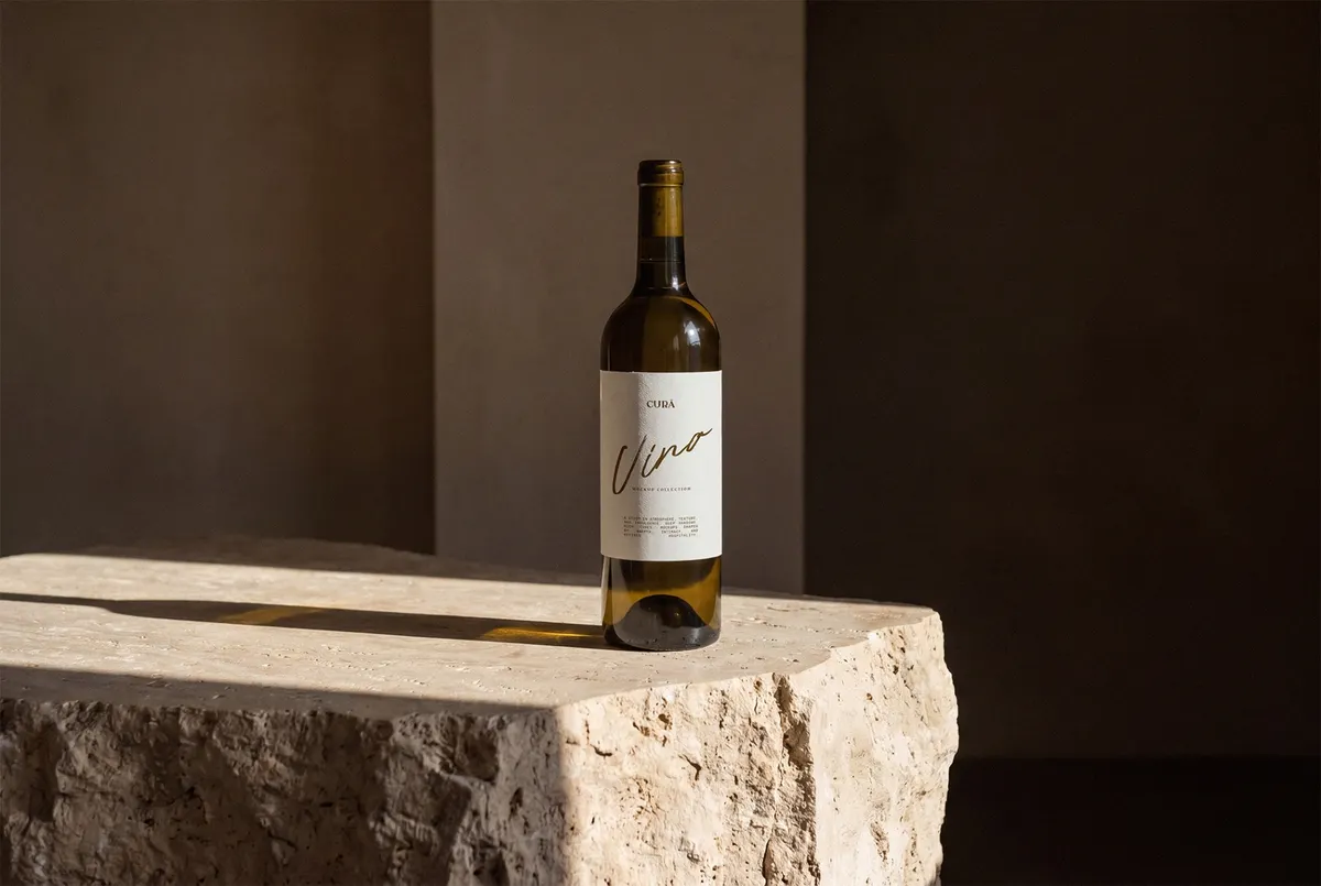Stone Pedestal Wine Bottle Mockup