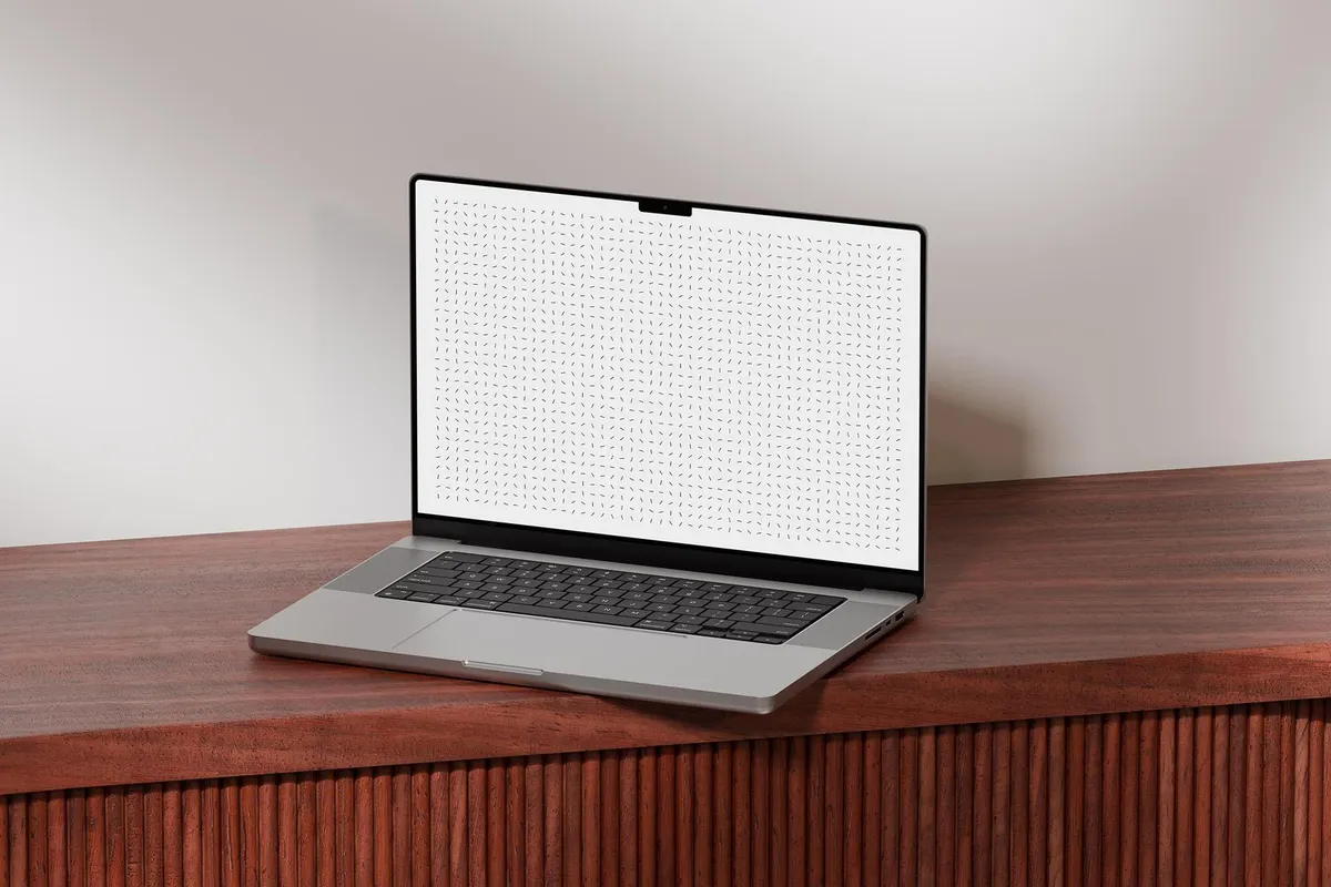 MacBook Pro on Wooden Cabinet Mockup